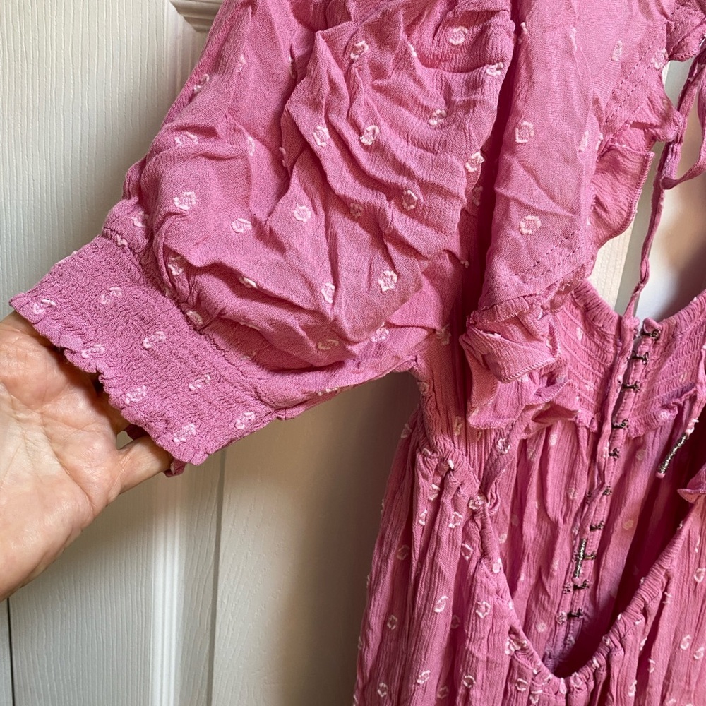Free People Romper Pink/Rose with Puff Sleeves - Picture 10 of 16